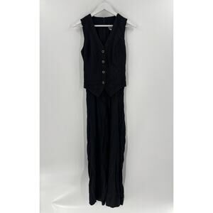 Vintage Knapp Studio Jumpsuit Womens Small Black Vest Sleeveless V Neck 80s 90s